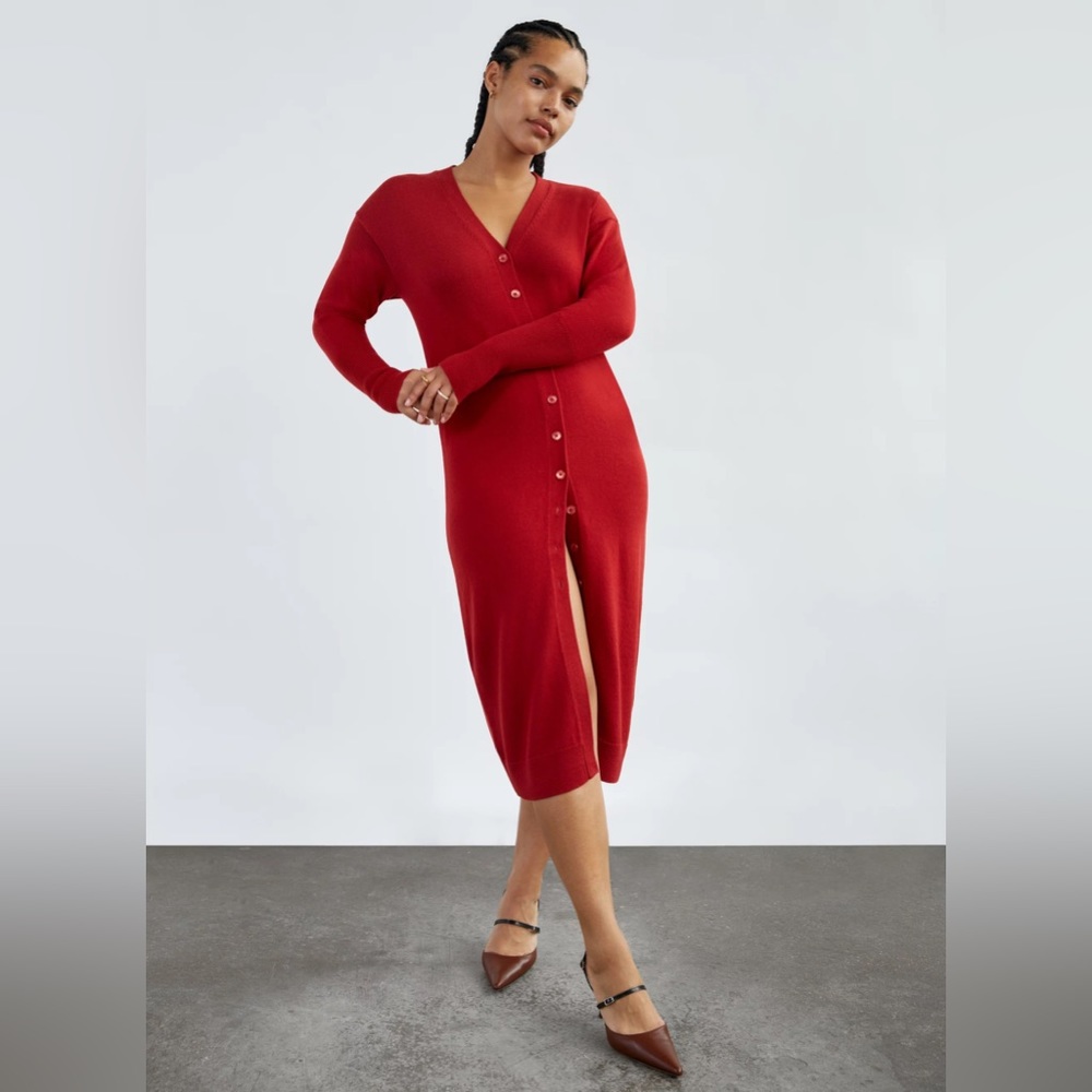 NWT $178 Aritzia Wilfred Utopia V-neck Sweater Dress Red Sz 2XS-S